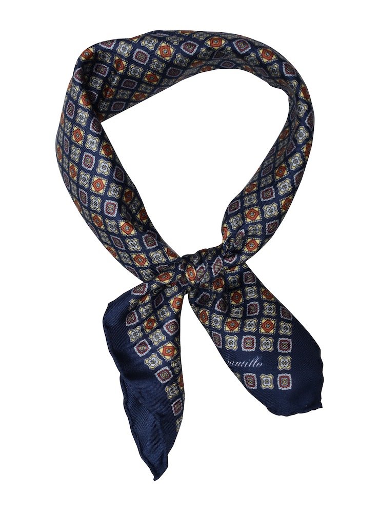 STRESA navy mix floral diamond printed silk bandana