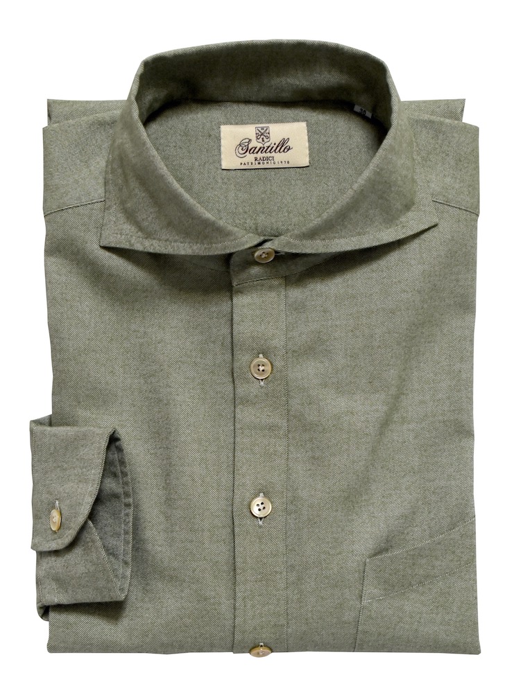 STILARO sage flannel radici patrimonio1970 half-placket shirt