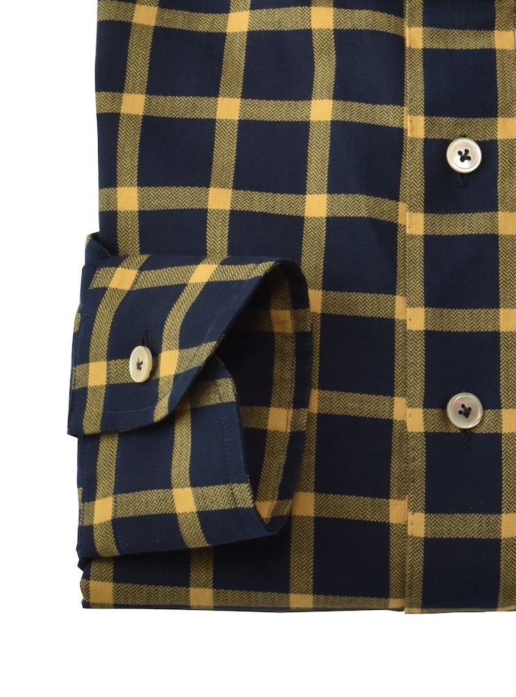 PENTEDATTILO navy/yellow windowpane radici patrimonio 1970 polo shirt - Image 3