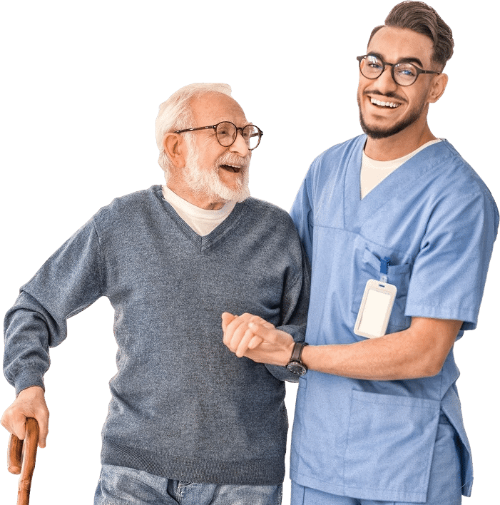 Caregiver assist elderly man