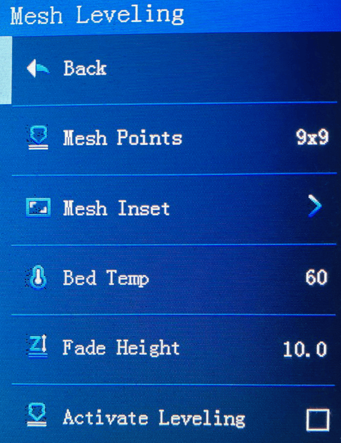 ender 3 v2 mesh leveling menu