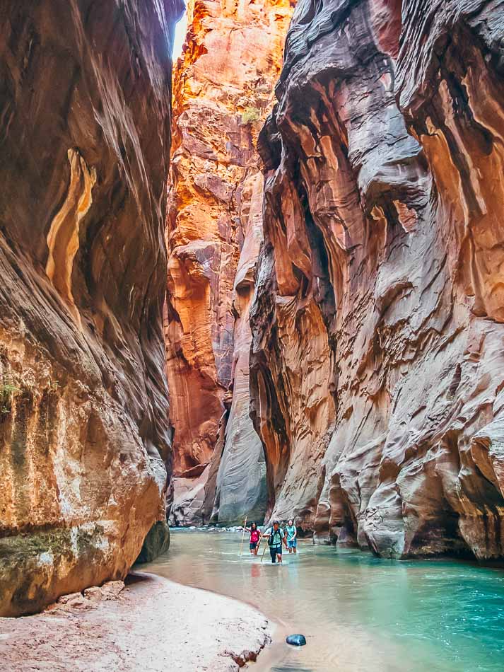 The Virgin River carving its way through The Narrows at Zion National Park, Utah.
