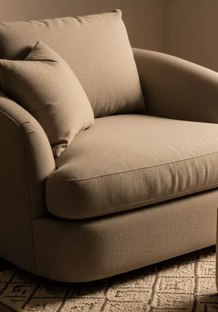 Cozy cushioned chair with neutral tones