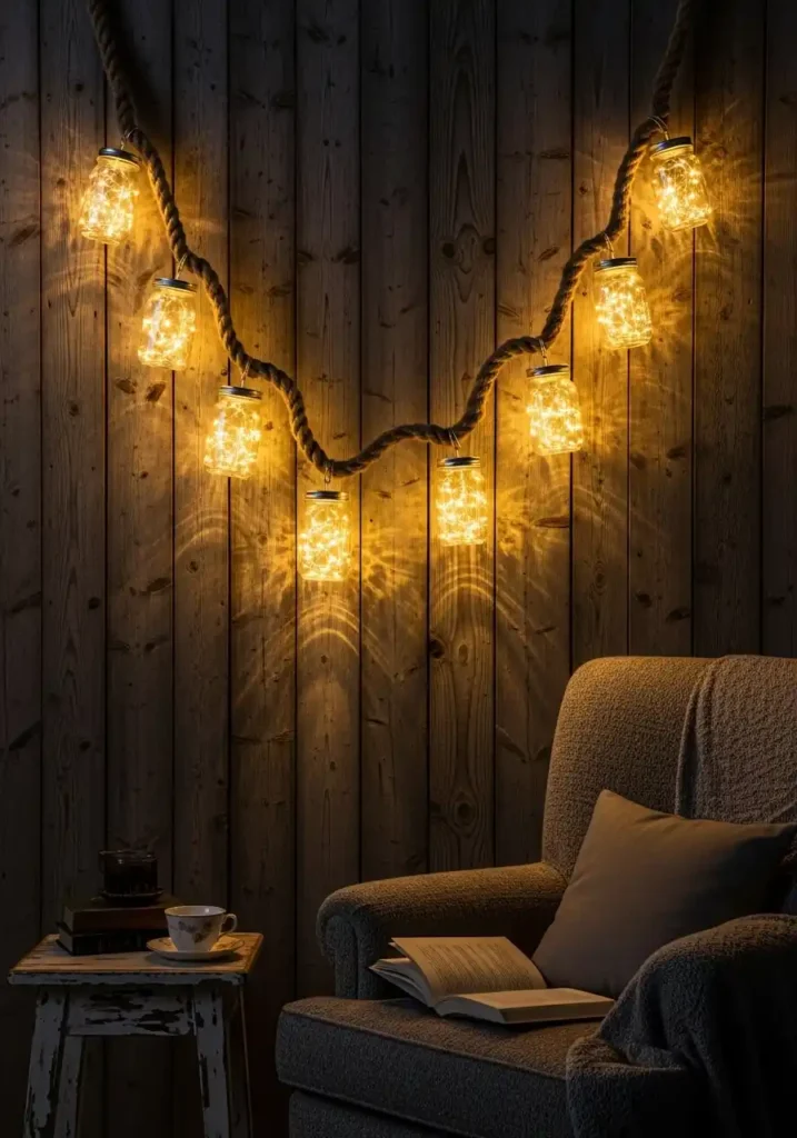 Mason jar lights with rustic charm