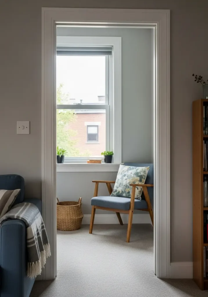 Cozy reading nook in quiet corner