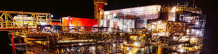 Offshore platform scaffolding night