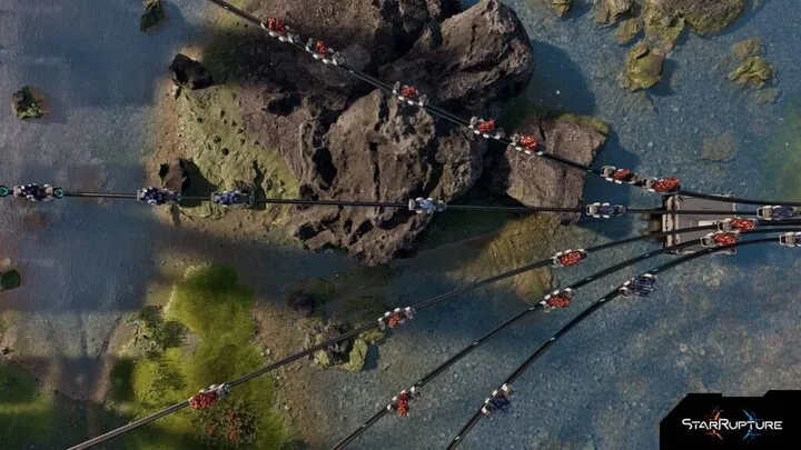 Auch über die Transportschienen kannst du Strukturen in StarRupture energetisch verbinden.