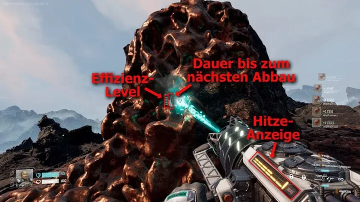 Der Star Rupture Laser: Hier siehst du die wichtigen Anzeigen beim Abbau von Erzen & Co.