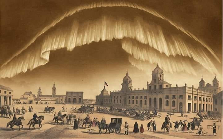 Ilustração da aurora austral vista em Santiago do Chile, em 1859