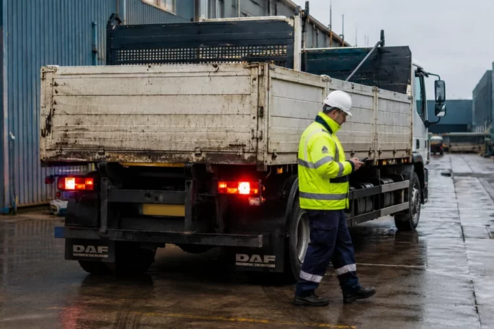 Reversing truck nearly hits worker
