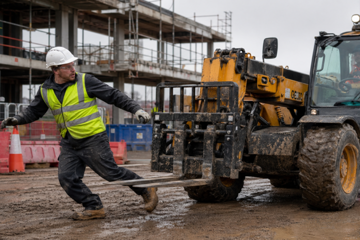Man avoiding being struck by forklift