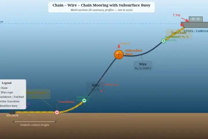 Subsea catenary on mooring line