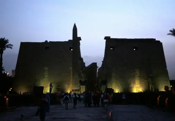 Ancient Luxor Temple with monumental pylons and obelisk