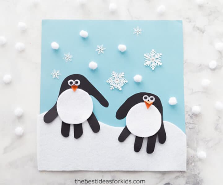 penguin handprint card craft for Christmas crafts for kids