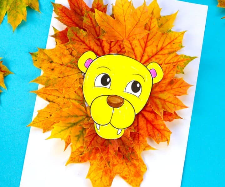 lion craft made with real leaves