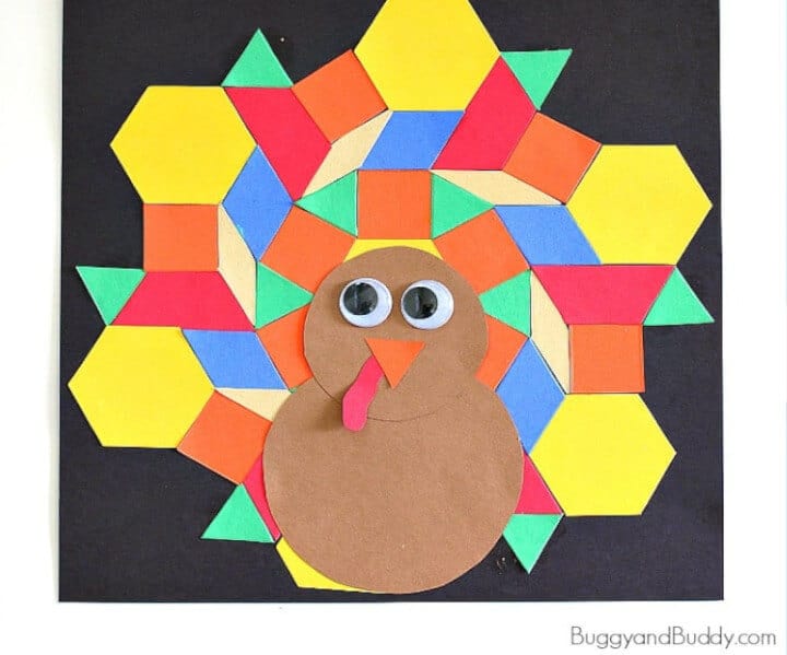 pattern block thanksgiving turkey craft for preschoolers and toddlers