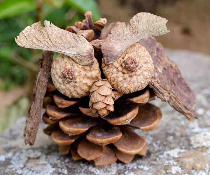 DIY craft owl made with pine cones