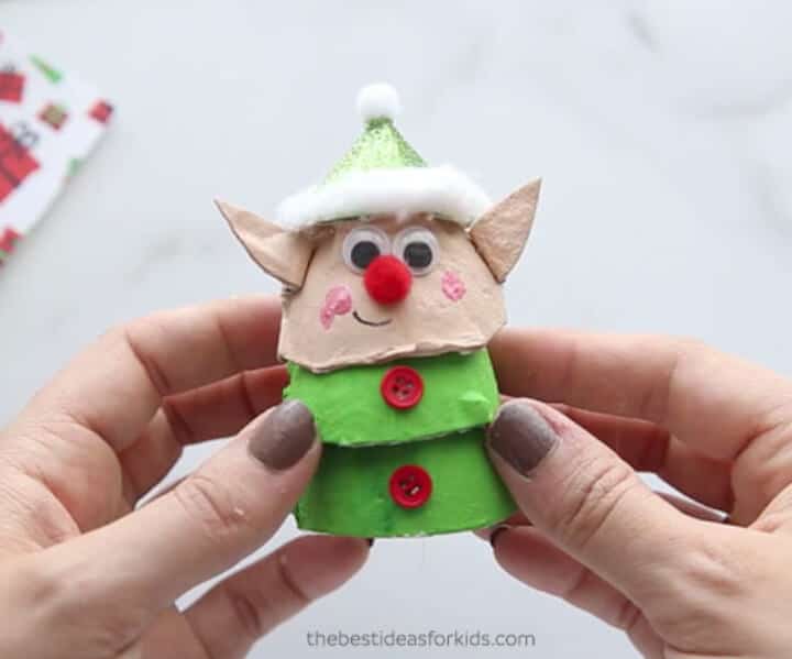 Christmas recycle craft ideas, featuring egg carton elf