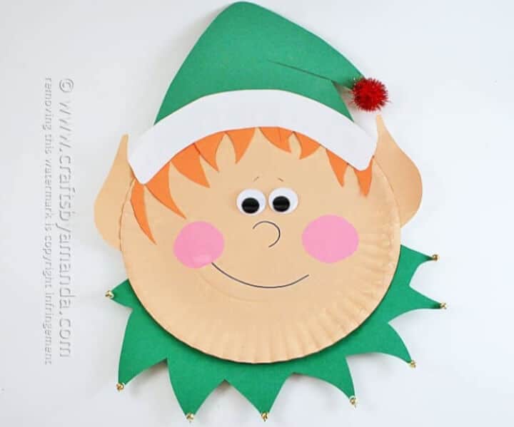 elf craft Christmas idea using paper plates