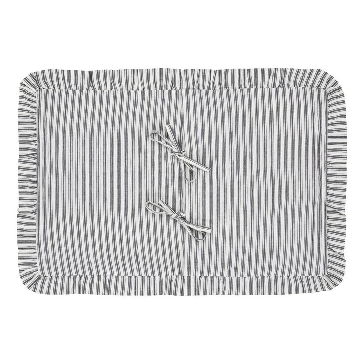 Sawyer Mill Black Ruffled Ticking Stripe Pillow Cover 14x22