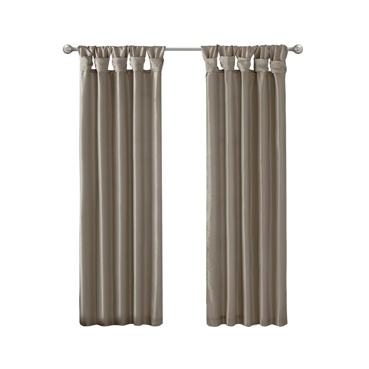 Madison Park Emilia 100% Polyester Solid Faux Silk Lined Twist Tab Window Curtain in Pewter, 50x95" MP40-1300 - Image 2