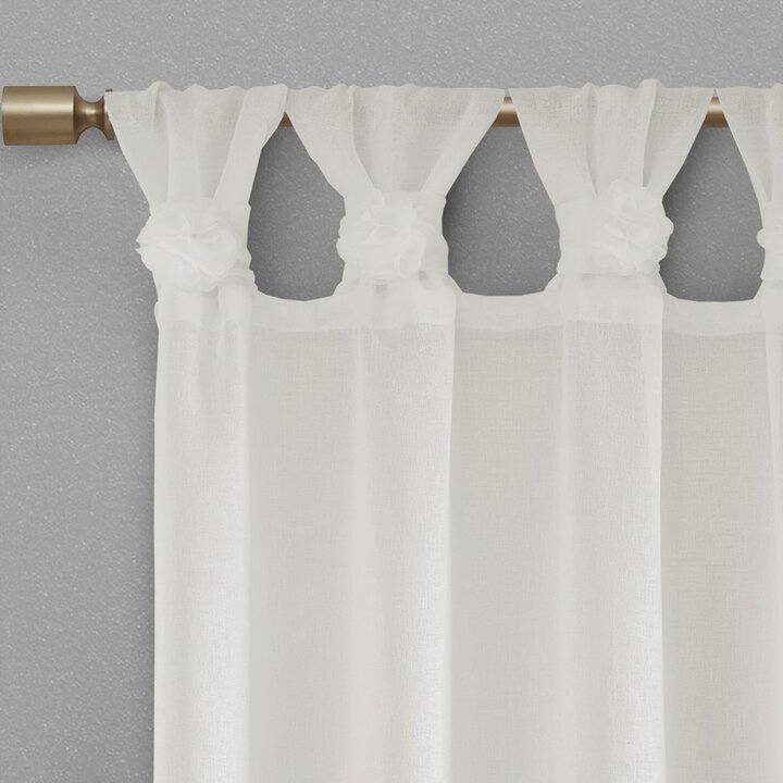 Madison Park Rosette Floral Embellished Cuff Tab Top Solid Curtain Panel in White, 50x63" MP40-5644 - Image 4