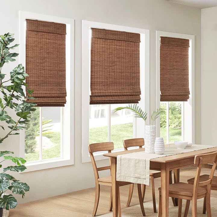 Madison Park Eastfield Bamboo Light Filtering Roman Shade 64"L in Teak, 31x64" MP40-7811
