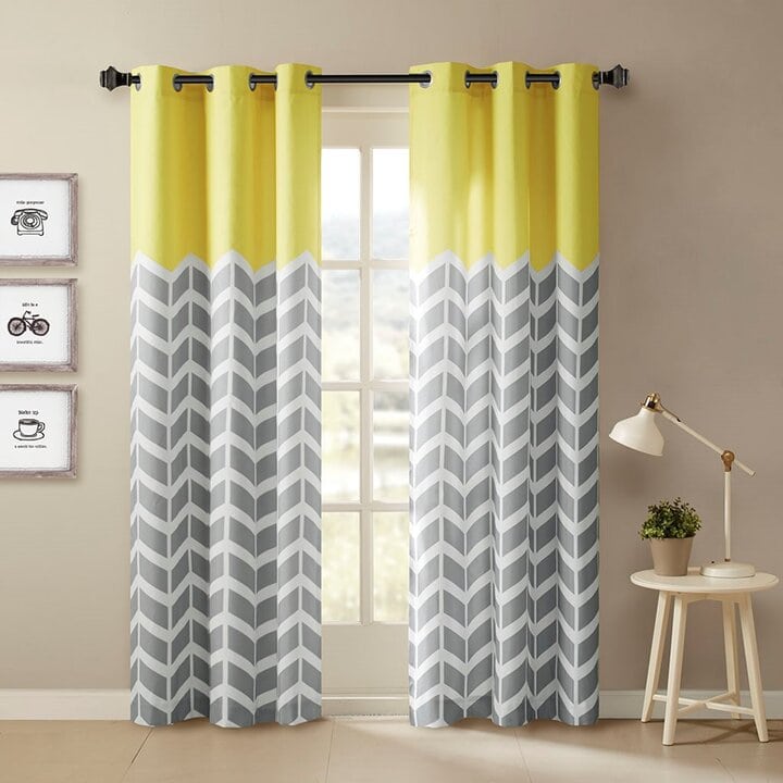 Intelligent Design Alex Chevron Printed Room Darkening Grommet Top Panel Pair in Yellow, 2-PK 42x84" ID40-553