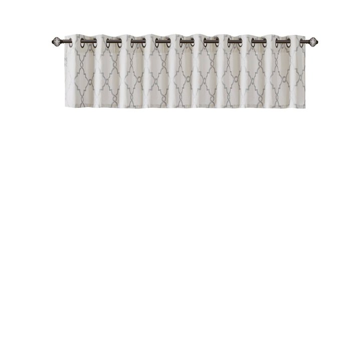 Madison Park Saratoga Fretwork Print Grommet Top Window Valance in Ivory/Grey, 50x18" MP41-2399 - Image 3