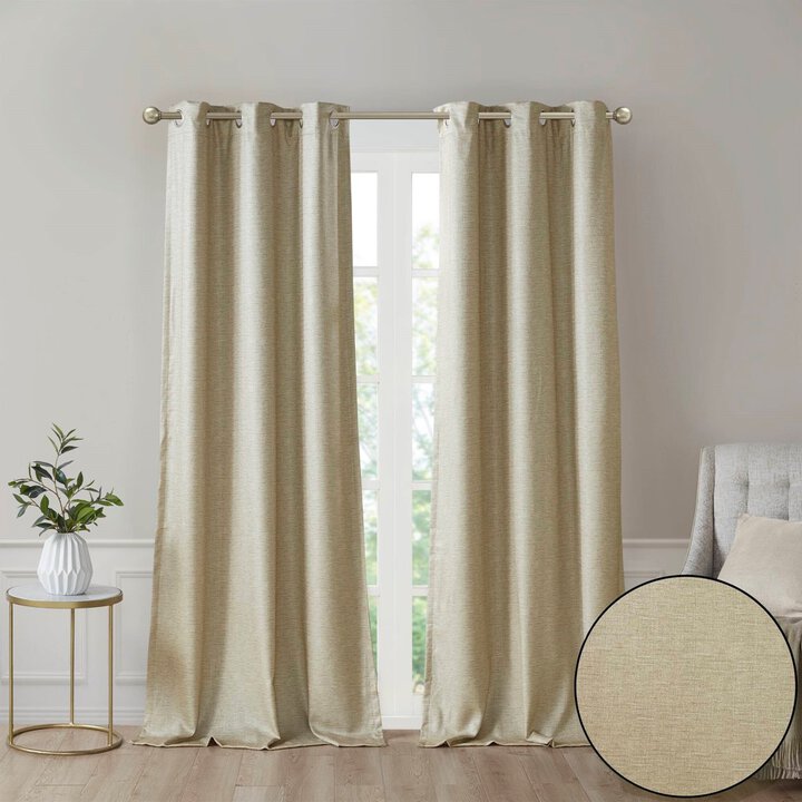 SunSmart Como Tonal Printed Faux Silk Room Darkening Curtain Panel Pair in Taupe, 42x84" SS40-0139 - Image 3