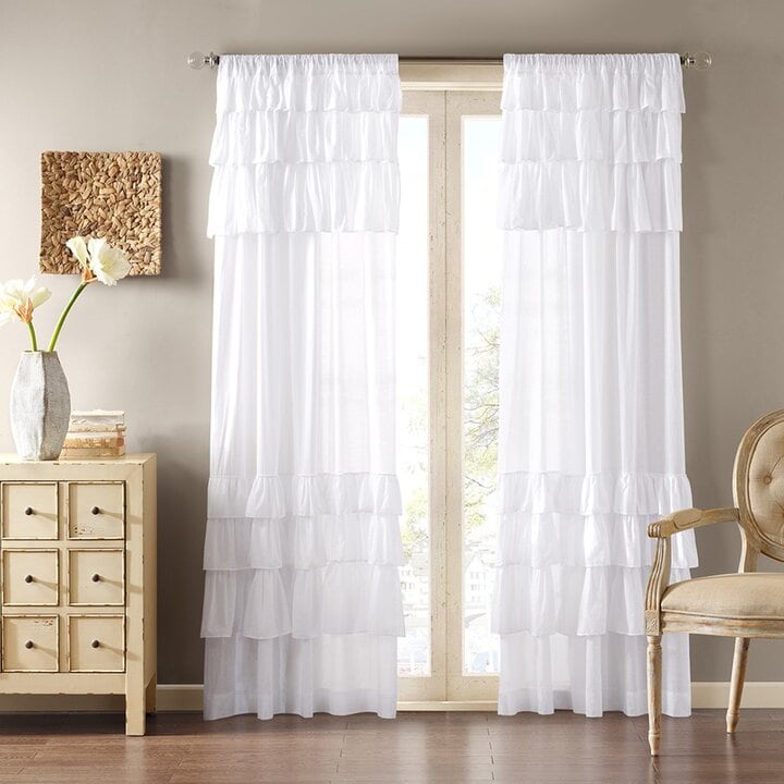Madison Park Anna Cotton Oversized Ruffle Curtain Panel in White, 50x84" WIN40-140 - Image 2