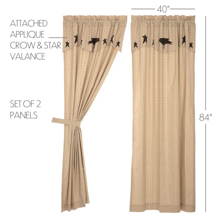 Kettle Grove Panel with Attached Applique Crow and Star Valance Set of 2 84x40 - Image 4