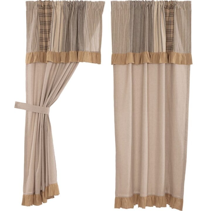 Sawyer Mill Charcoal Chambray Solid Short Panel with Attached Patchwork Valance Set of 2 63x36 - Image 2