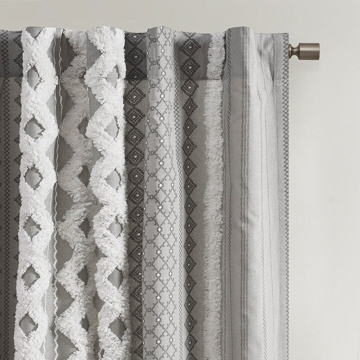 INK+IVY Imani Cotton Printed Curtain Panel with Chenille Stripe and Lining in Gray, 50x84" II40-1181 - Image 4