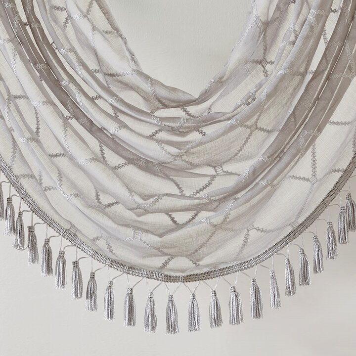 Madison Park Irina Diamond Sheer Embroidered Waterfall Valance in Grey, 38x46" MP41-4941 - Image 3