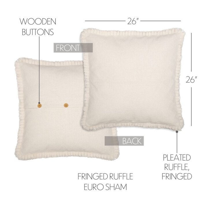 Burlap Antique White Fabric Euro Sham w/ Fringed Ruffle 26x26 - Image 4