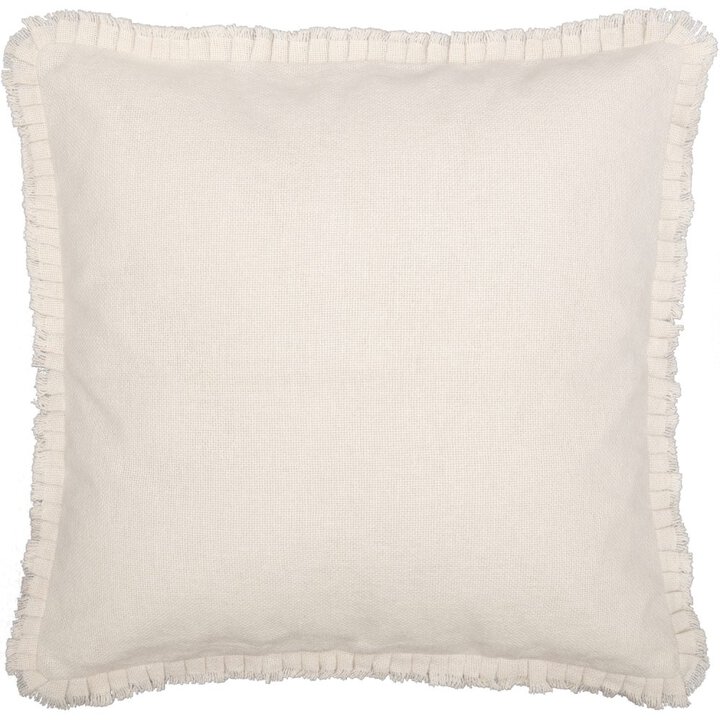 Burlap Antique White Fabric Euro Sham w/ Fringed Ruffle 26x26 - Image 2