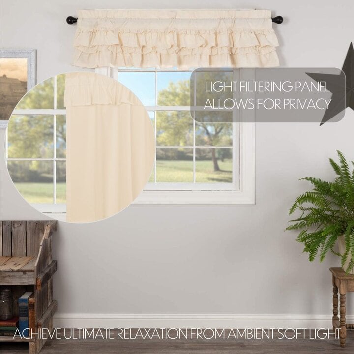 Muslin Ruffled Unbleached Natural Valance 16x60 - Image 4