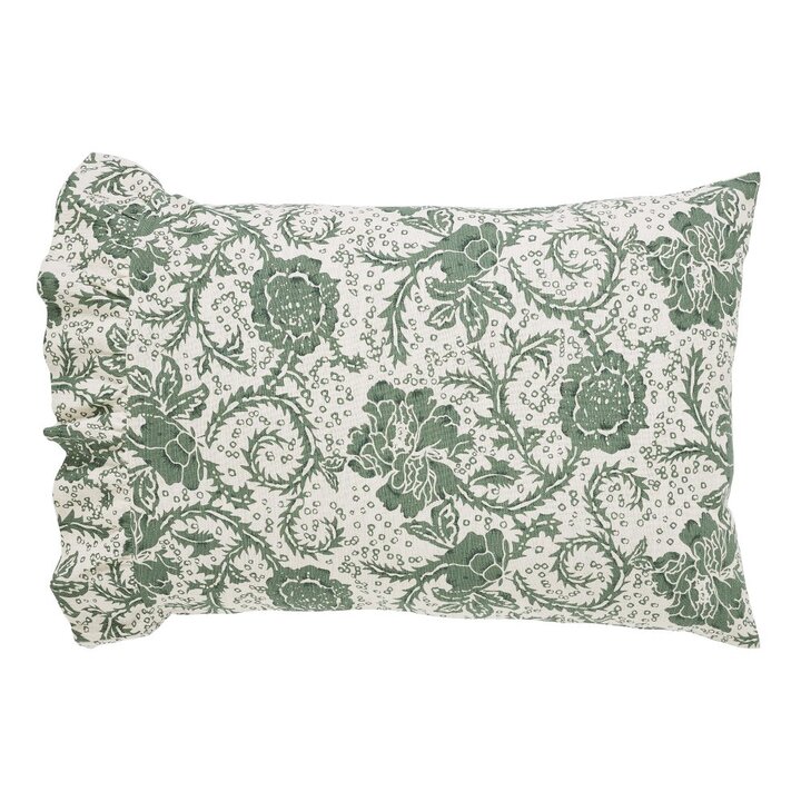 Dorset Green Floral Ruffled Standard Pillow Case Set of 2 21x26+4 - Image 2