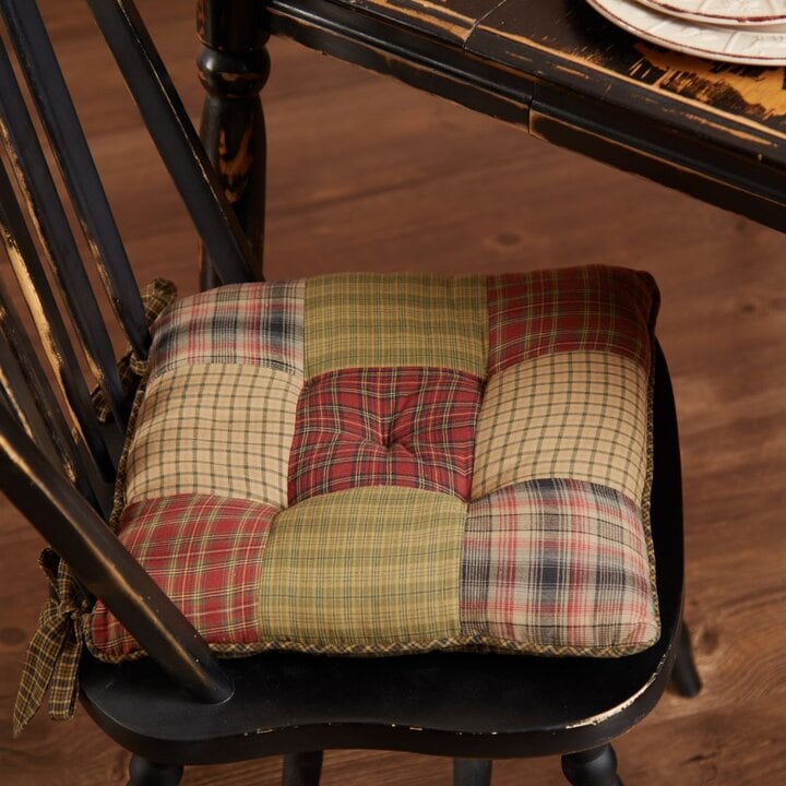 Tea Cabin Patchwork Lodge Country Rustic Plaid Chair Pad 14x14 - VHC Brands
