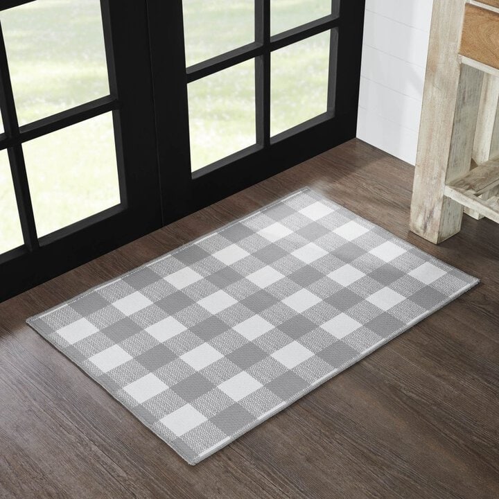 Annie Buffalo Check Grey Polyester Rug Rect 24x36