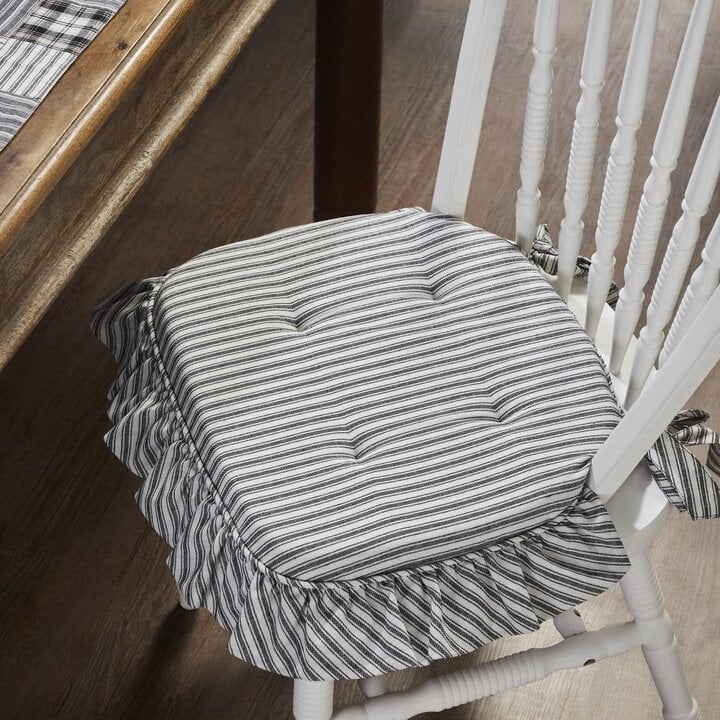 Sawyer Mill Black White Ruffled Stripe Farmhouse Chair Pad 15.5x17 - VHC Brands