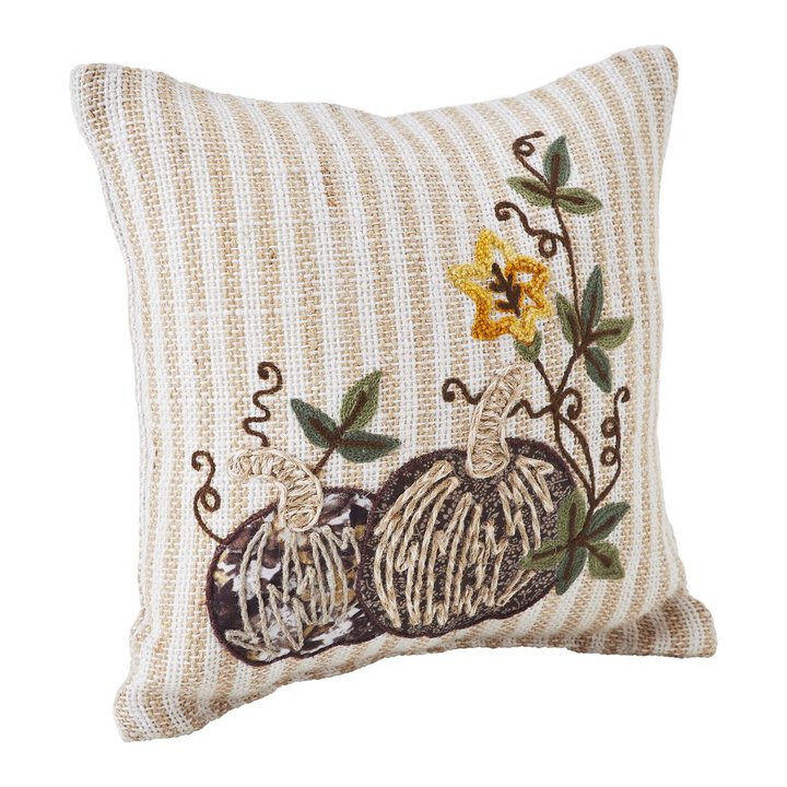 Fall Autumn Pumpkin Patch Striped Throw Pillow 12x12 Inch Decorative Farmhouse Accent - Image 4