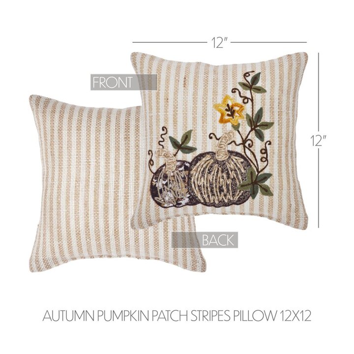 Fall Autumn Pumpkin Patch Striped Throw Pillow 12x12 Inch Decorative Farmhouse Accent - Image 5