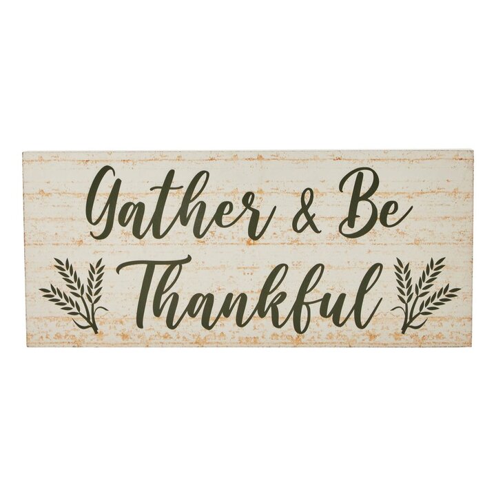 Farmhouse Fall Gather & Be Thankful Wheat Stalks Wall Sign, Rustic Autumn Thanksgiving Home Decor MDF Plaque, 7x16 Inches - Image 2