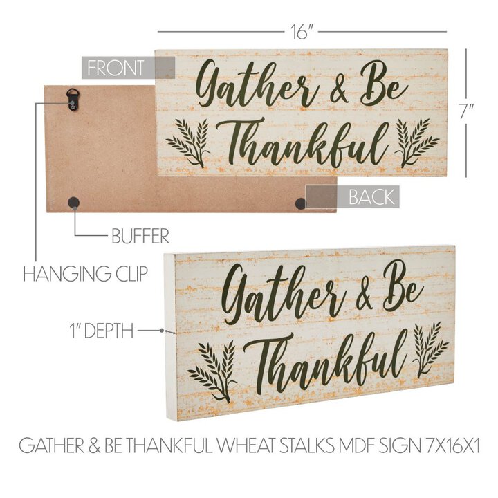 Farmhouse Fall Gather & Be Thankful Wheat Stalks Wall Sign, Rustic Autumn Thanksgiving Home Decor MDF Plaque, 7x16 Inches - Image 5