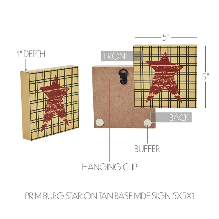 Primitive Burgundy Star MDF Wood Sign 5x5 Inch Tan Farmhouse Wall & Shelf Decor Plaque - Image 5