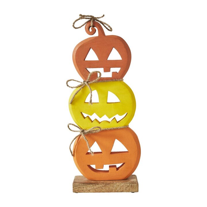 Halloween Jack O Lantern Stacked Wood Tabletop Decor, Rustic Fall Pumpkin Figurine 16.75in - Image 2