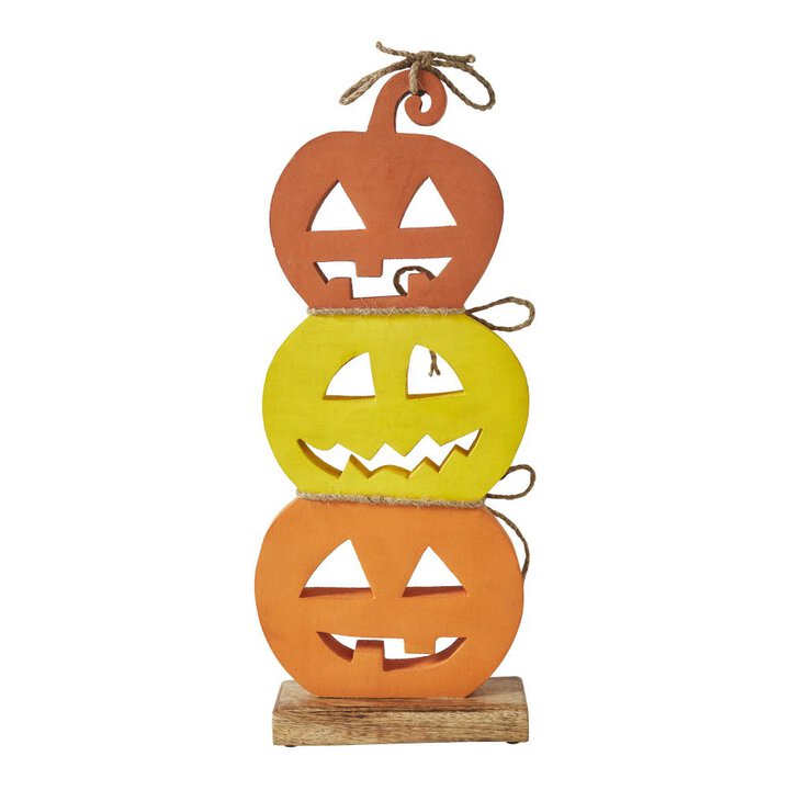 Halloween Jack O Lantern Stacked Wood Tabletop Decor, Rustic Fall Pumpkin Figurine 16.75in - Image 3