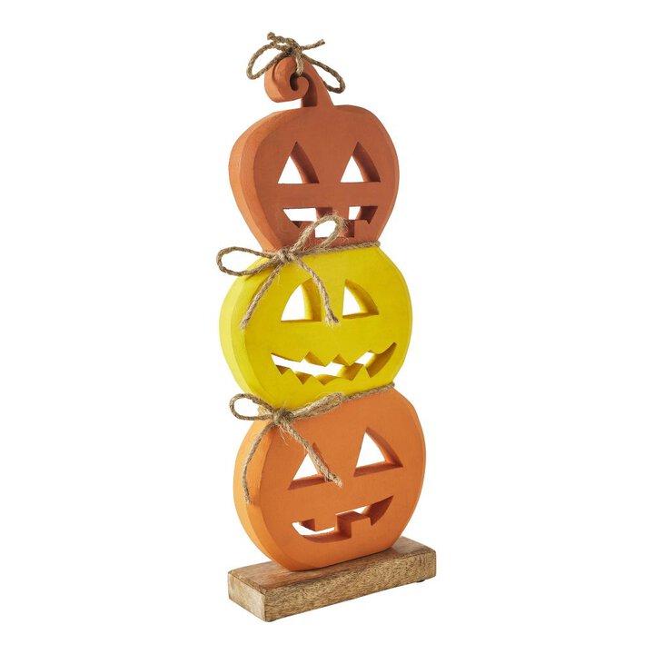 Halloween Jack O Lantern Stacked Wood Tabletop Decor, Rustic Fall Pumpkin Figurine 16.75in - Image 4